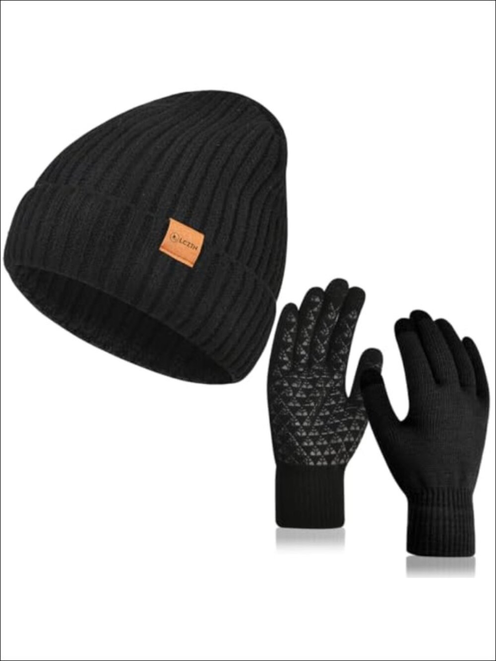 Unisex Winter Beanie Hat & Touchscreen Gloves Set Fleece Lined Knit Acrylic One